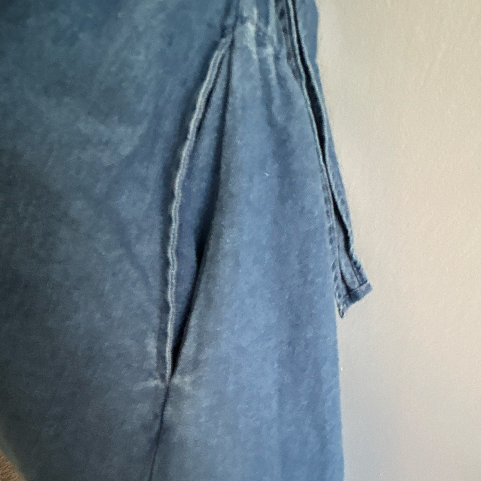 Dition Blue Denim Smocked Square Neck Puff Sleeve Tie-Back Mini Dress S