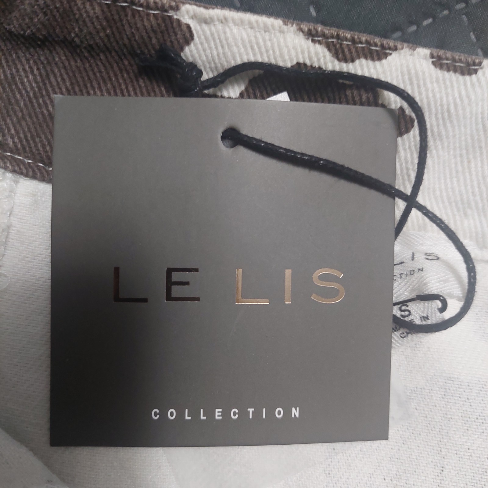 Le Lis Womens/Junior Sm Strapless Button Down Mini Dress Brown White Cow Print