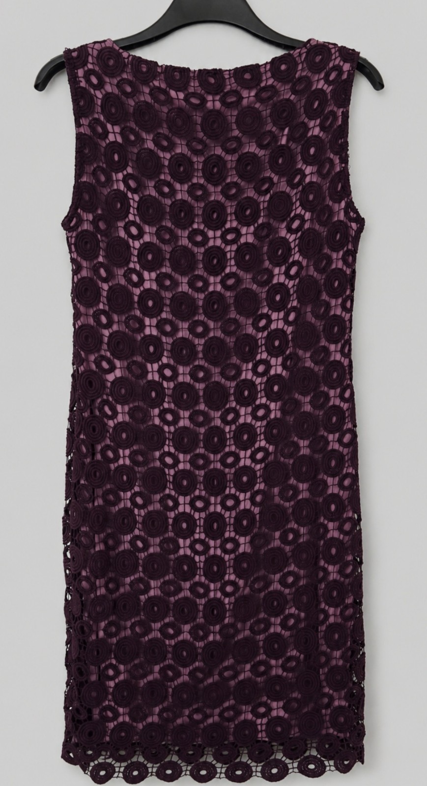 CC C&C UK 12 Plum Lace Crochet Shift Dress Fully Lined Sleeveless Occasion