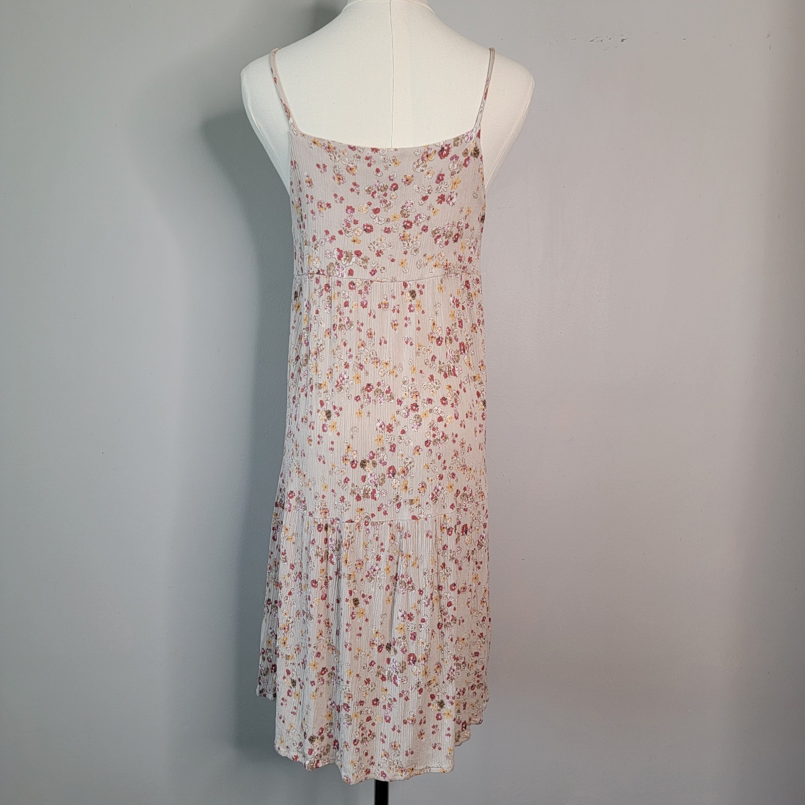 Sundress Tan Neutral Ditsy Floral Gauzy USA Beach Cottagecore Boho Final Touch S