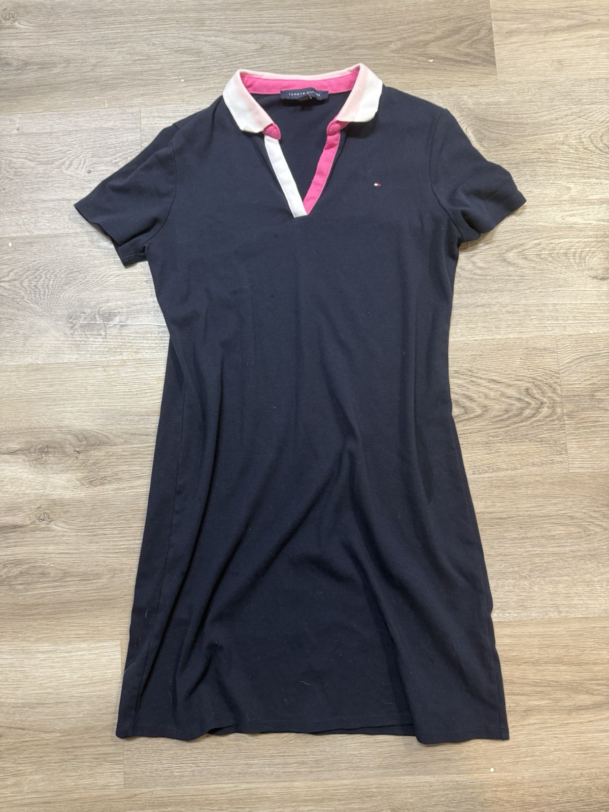 Tommy Hilfiger Women’s Navy Polo Dress Pink/White Collar Short Sleeve Size M