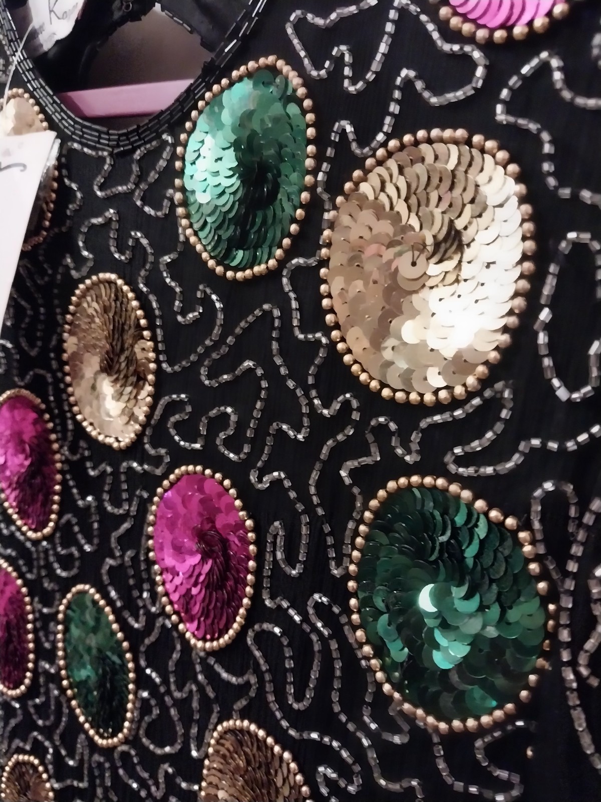 Vtg Laurence Kazar Beaded Sequin Cocktail Dress Size L Black Christmas NWT