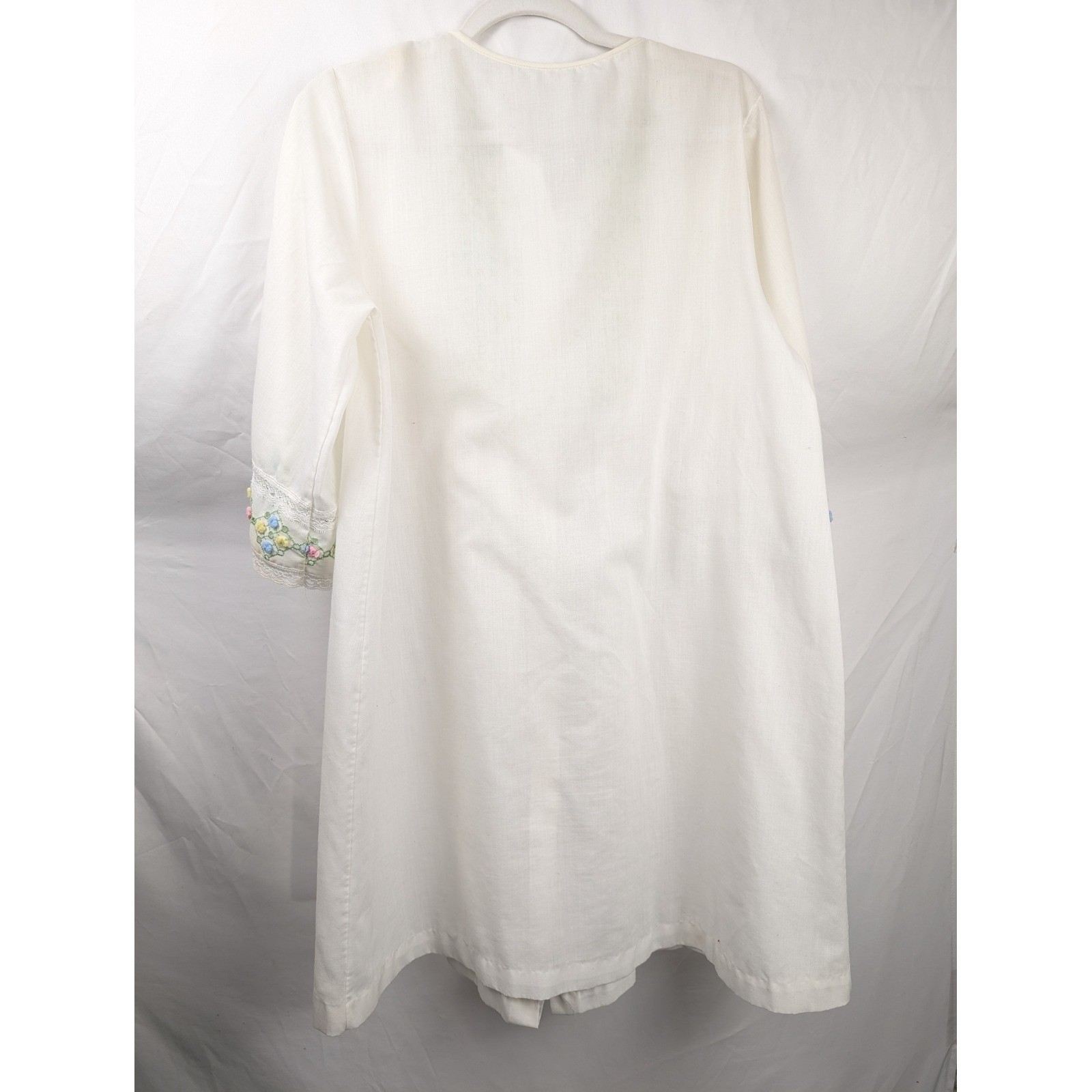 Vtg Floral Embroidered Lace Button Shift Dress Size M White Prairie Cottagecore