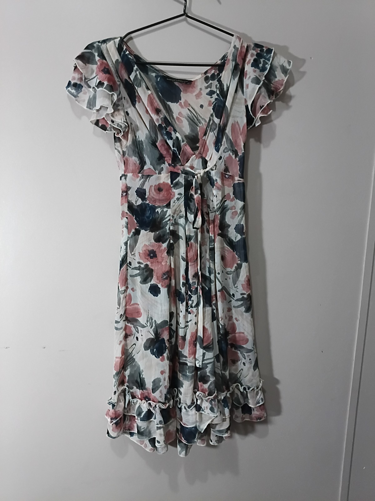 Dorothy Perkins Size 6 Short Sleep Blue Beige Sheer Linen Dress