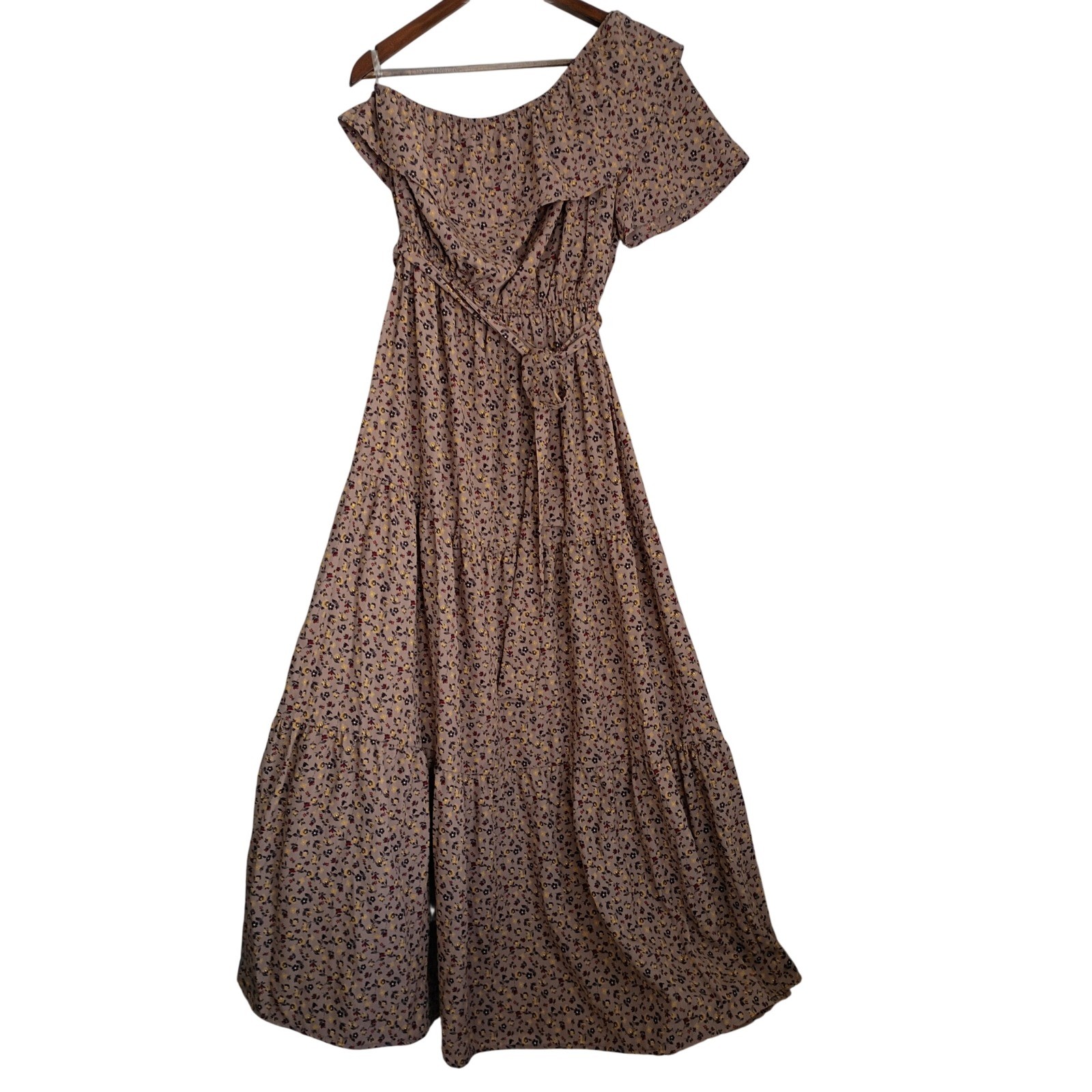 NWT Andrée by Unit Coquette Floral One Shoulder Maxi Dress Tiered Ruffle S/M