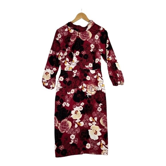 EVA MENDES For New York & Company Burgundy Floral Print Midi Dress size 2