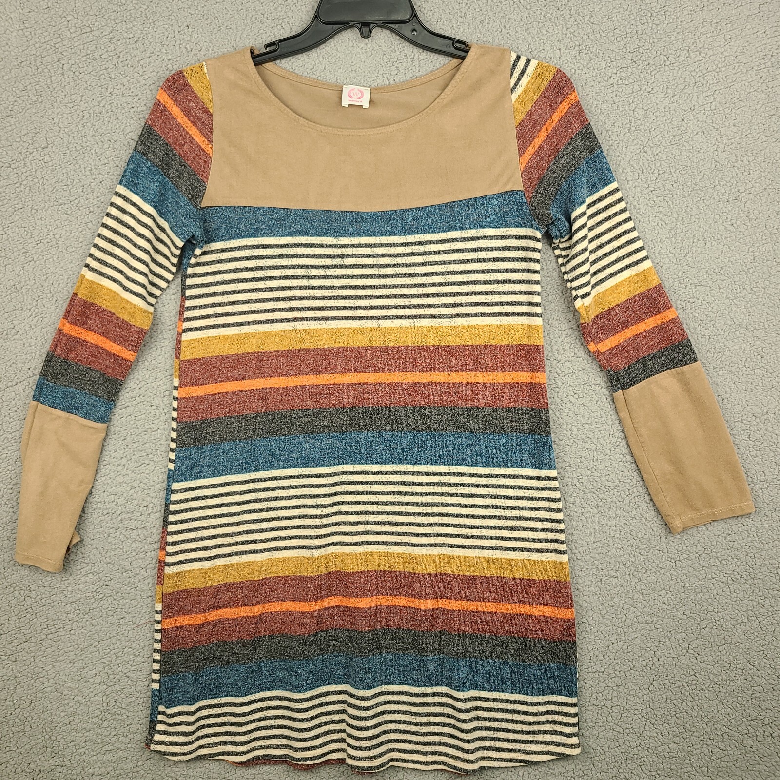 Wanna B Dress Womens Size Large Multicolored Striped Long Sleeved Knit Suede
