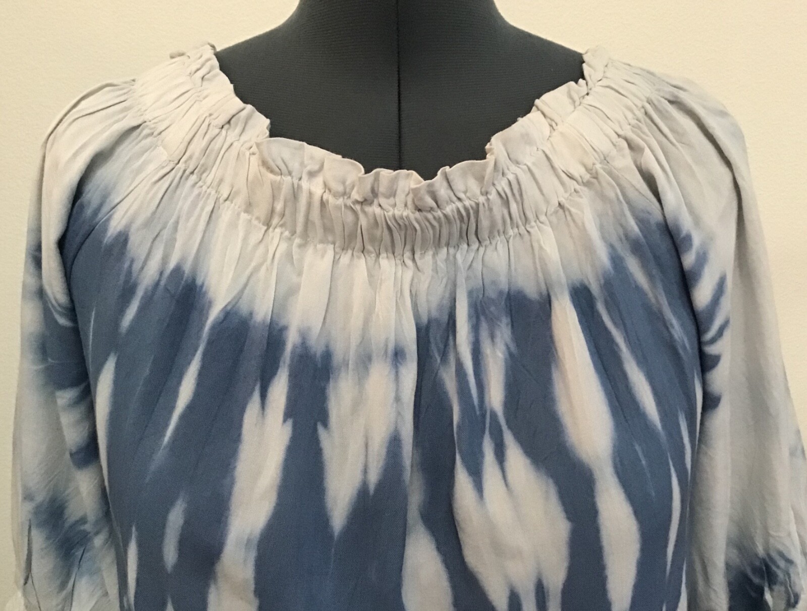 NEW Style Envy L Blue Tie Dye Look Rayon 3/4 Sleeve Short Dress Tunic NWT
