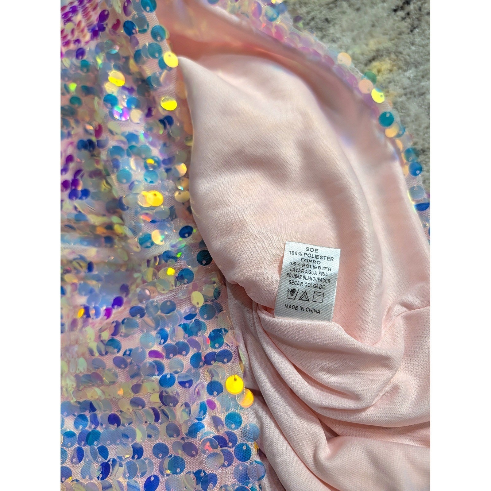 Altar’d State Opal Sequin Mini Dress L Halter High Neck Iridescent Mermaid Party
