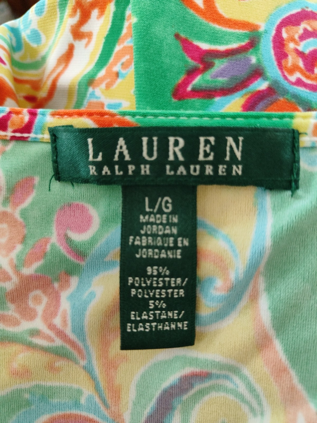 LAUREN RALPH LAUREN SZ L/G Bright Colors Belted Stretchy Sheath Jersey Dress