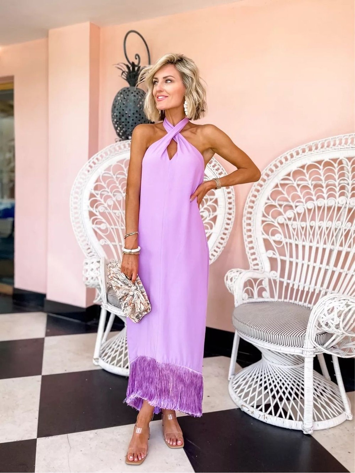 NWT J.Crew Collection Halter Neck Crepe Fringe Hem Purple Midi Dress Womens Sz 6