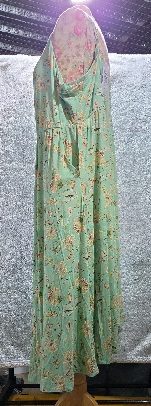 Torrid Midi Super Soft Button-Front W/ Pockets Green Floral Skater Dress 5 XL