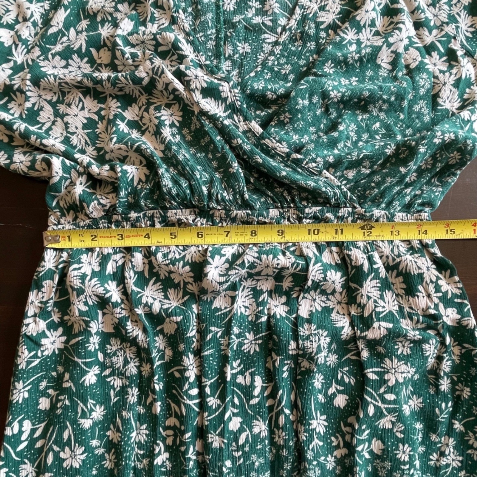 First Love by Lovelyn Green Garden Floral Wrap Maxi Dress Long Smocked Cuffs XL