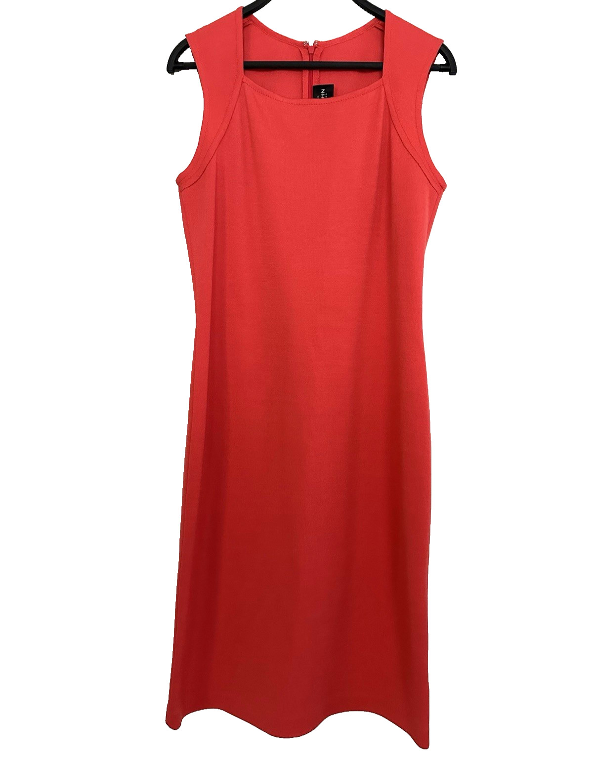 St John Boutique Midi Shift Dress Sz 8 Red Sleeveless Square Neck Wool Blend