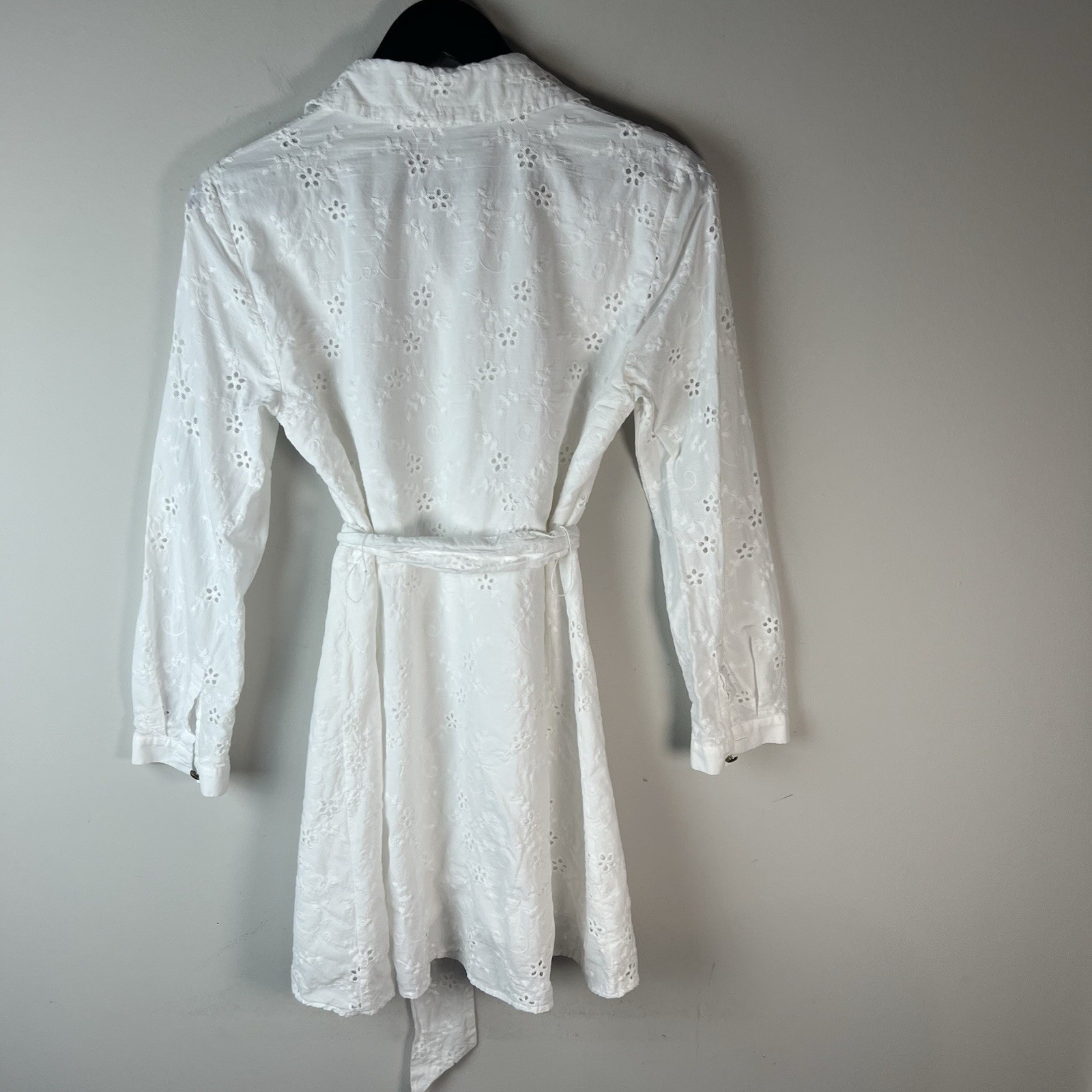 ZARA Openwork Eyelet Embroidered Short Belted Oyster White S Long Sleeve