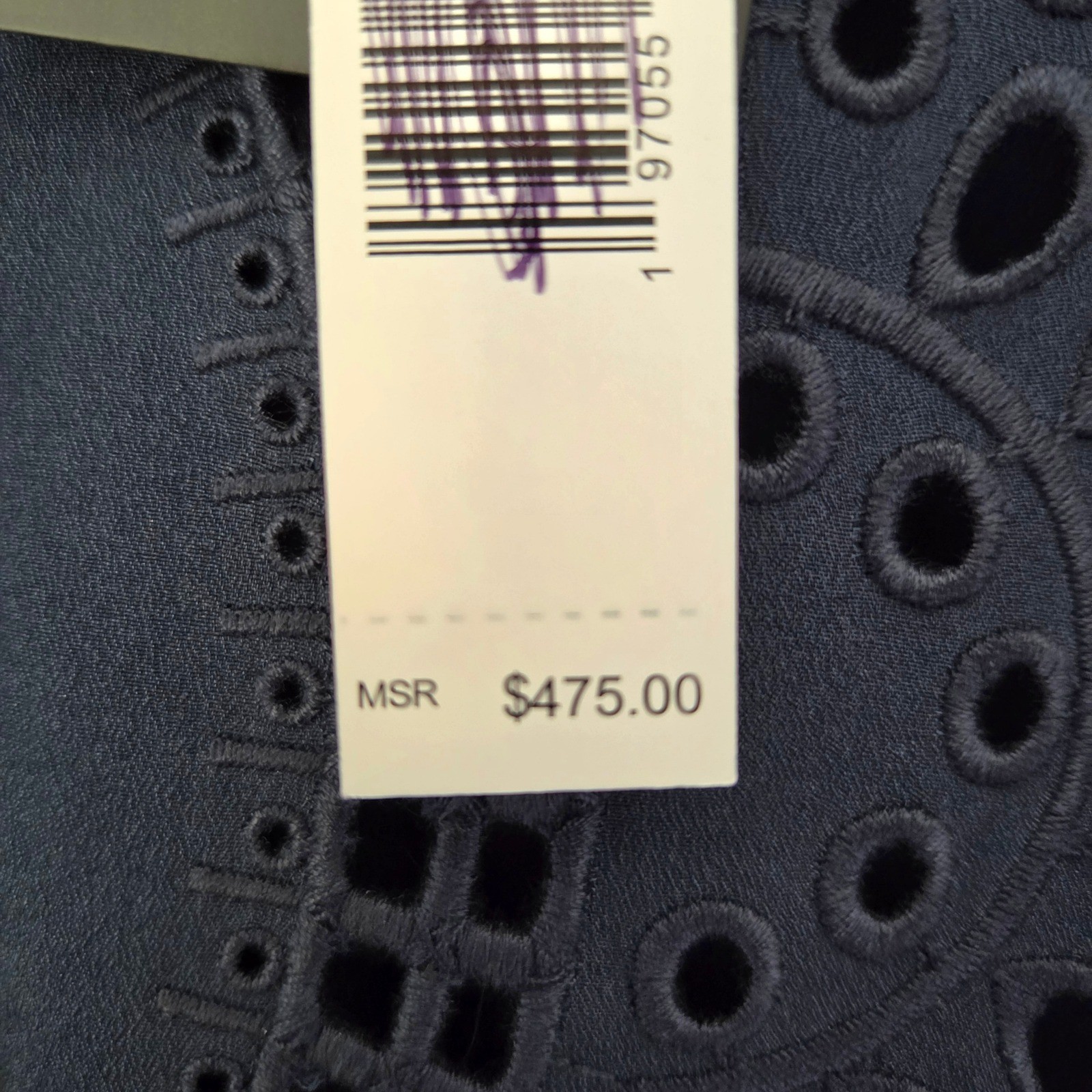 Elie Tahari Navy Blue Eyelet Embroidered Midi Shirt Dress Tie Waist NWT
