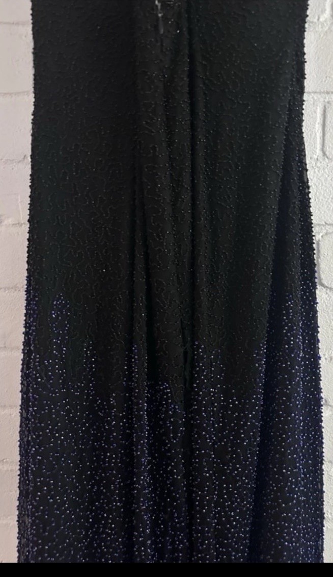 Cassandra Stone Fully Beaded Natural Silk Dress Sheer with Lining Black and Gold