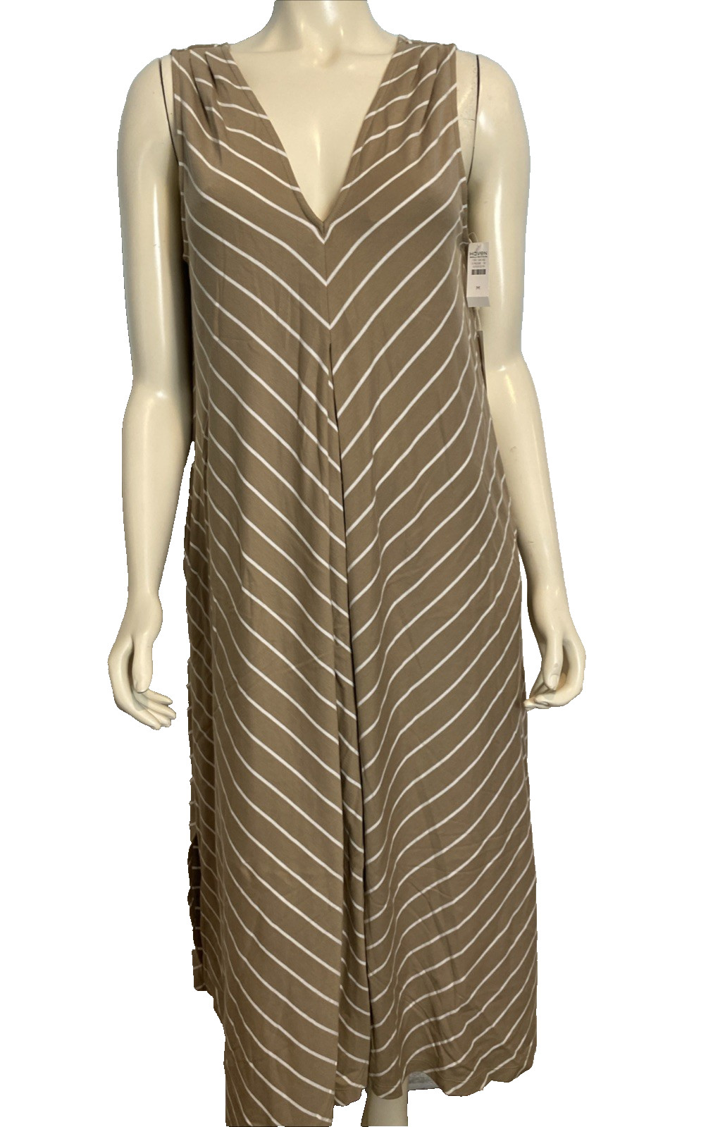 NWT Haven Well Within Women’s V-Neck Knit Dress Tan Striped Medium