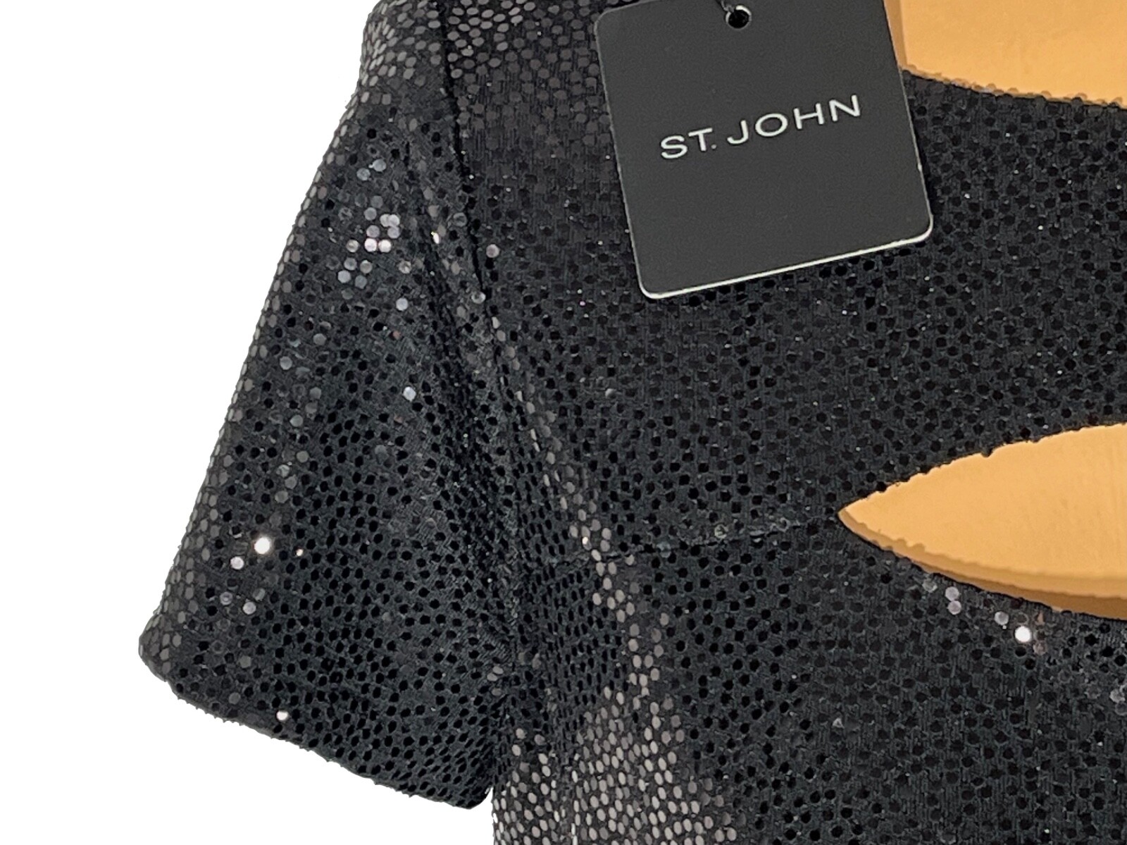 NWT ST. JOHN Knits Black Sequin Stretch Crepe Sheath Shift Dress sz 16 $1495