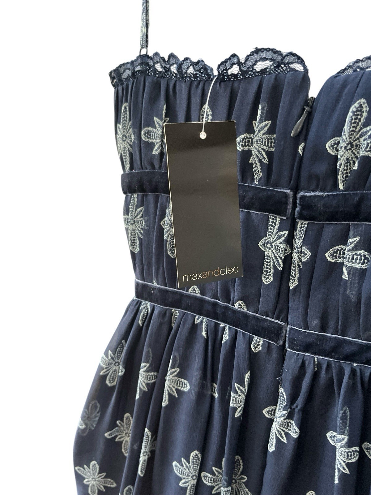 New Max & Cleo Boho Print Silk Dress 10 Sweetheart Neck Blue Sleeveless NWT $138