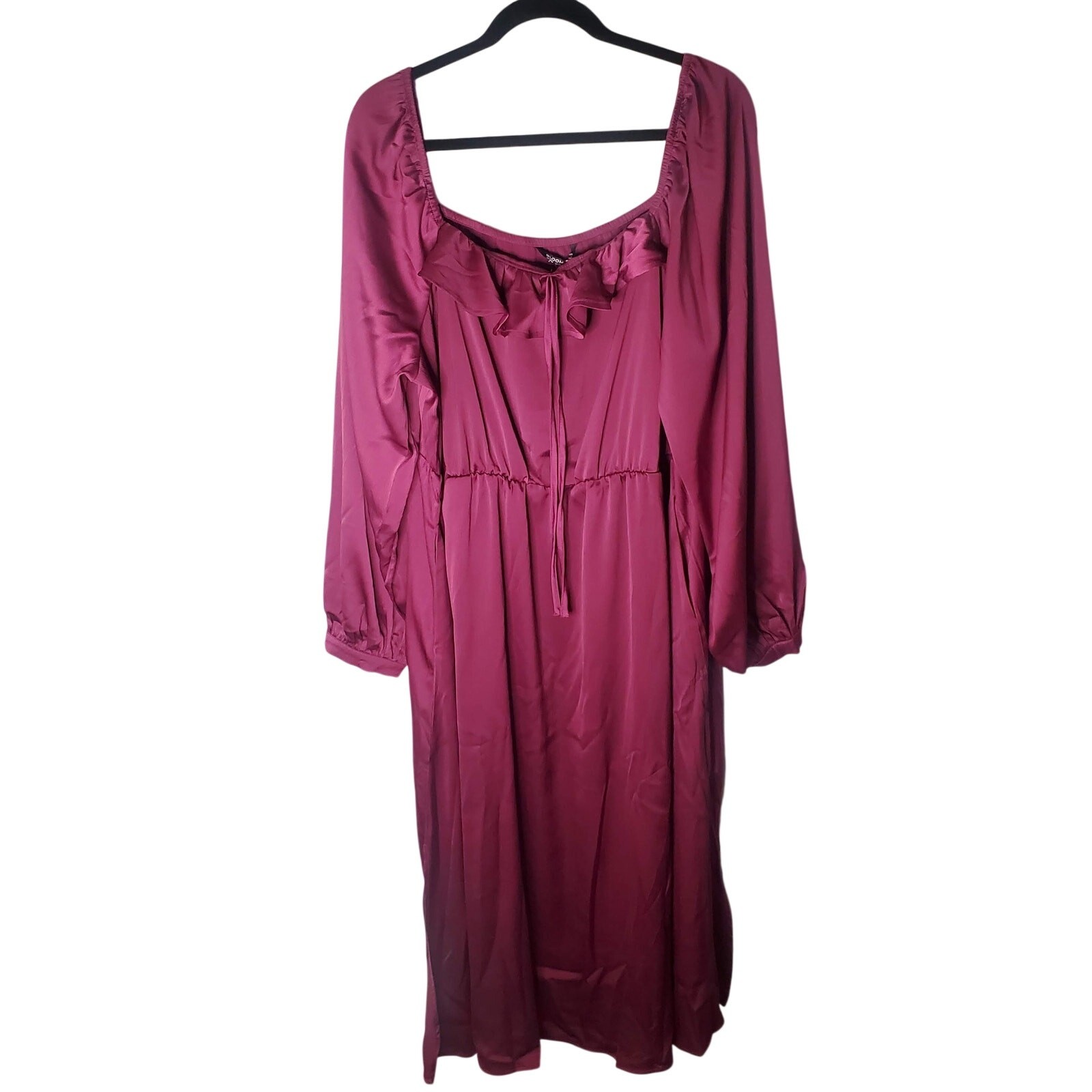 BloomChic Aubergine Purple Ruffle Neck Midi Dress Side Slit Plus 18/20 NWT