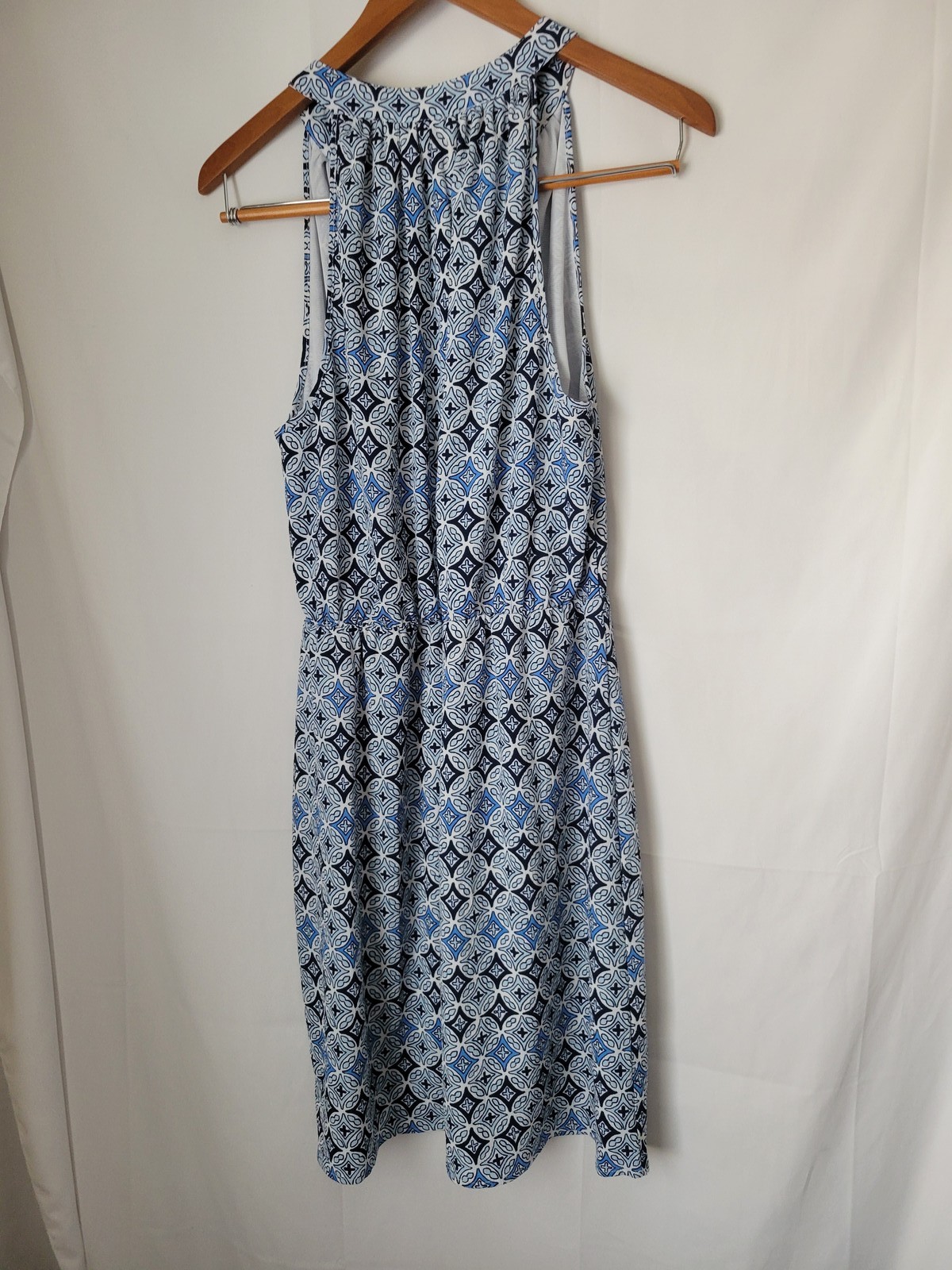 Mudpie Women’s L (12-14) Blue White Geometric Sleeveless Halter Casual Dress