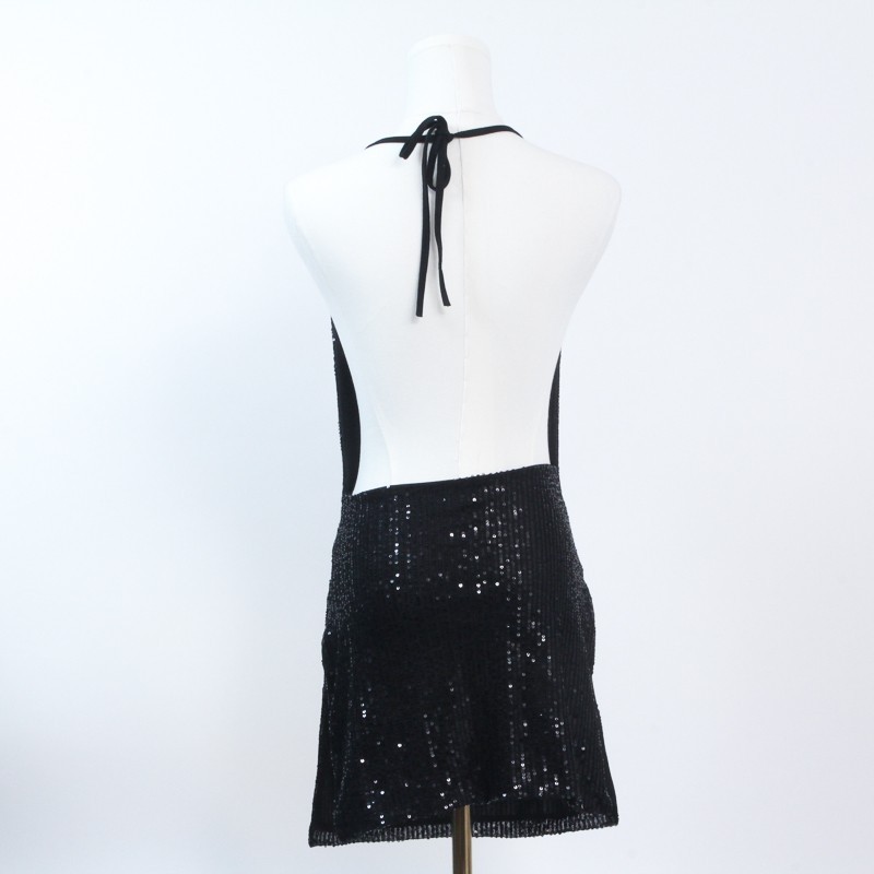 Blush Mark Small Black Sequin Mini Dress Backless Cowl Neck Clubwear Party Spark