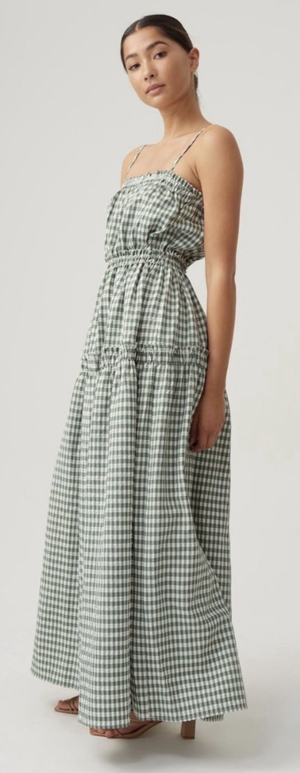 The Fated Maxine Maxi Dress Green Gingham Summer AU-18 /US-14 Brand New