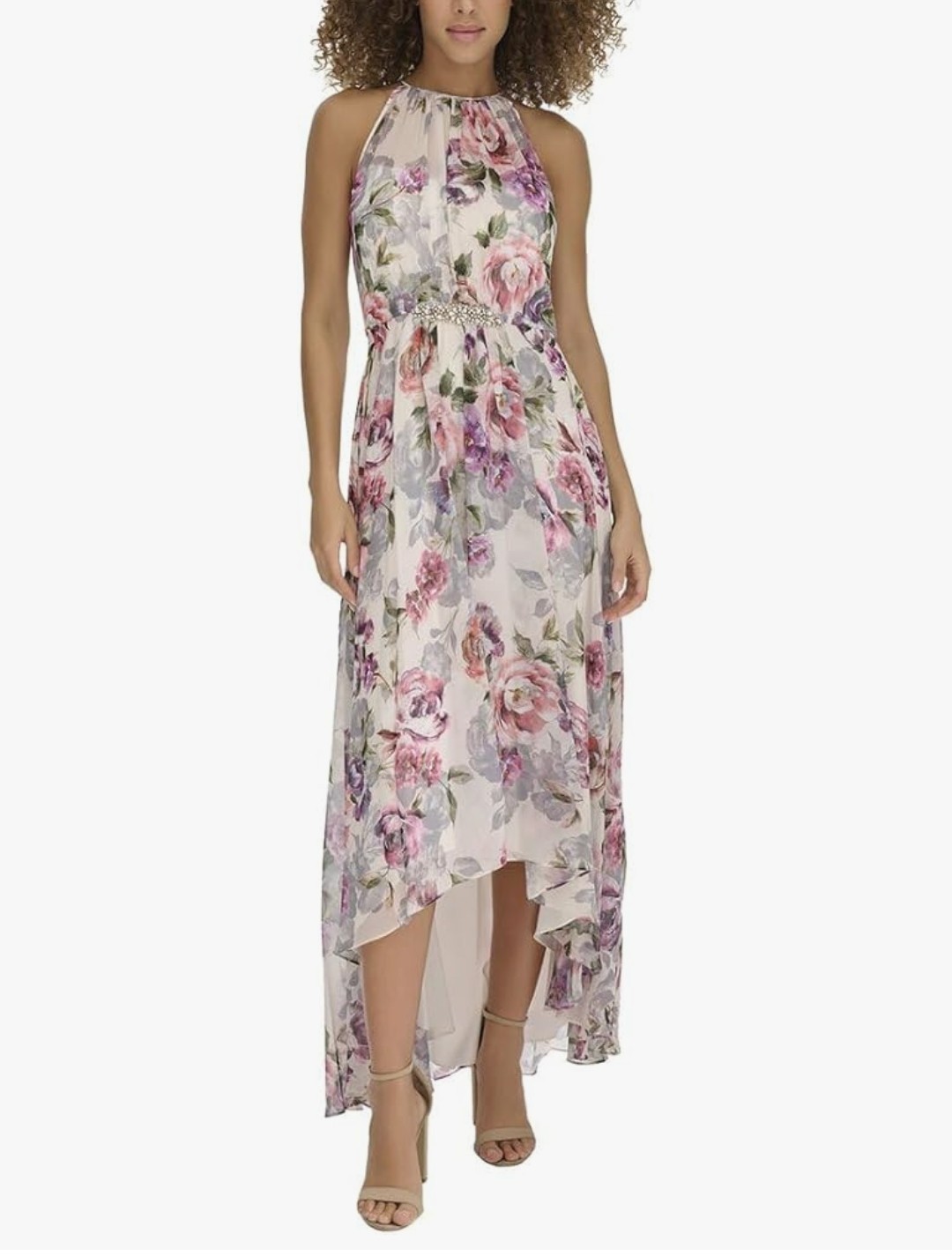 Eliza J Sleevless Halter Neck Fit & Flare Hi Lo Maxi Dress – Sz. 12, Floral Ivy