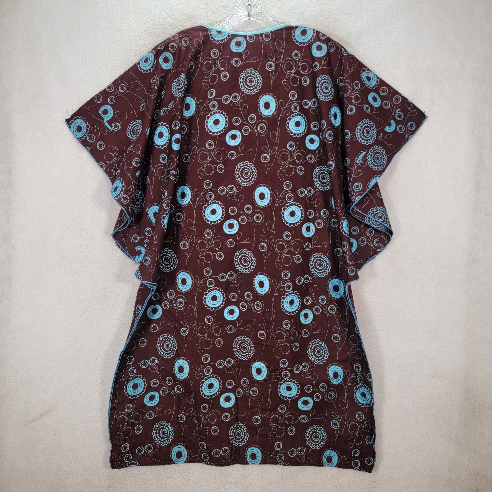Brown Cotton Floral Retro Slit Flutter Kaftan Midi Eccentric Women Dress Size XL