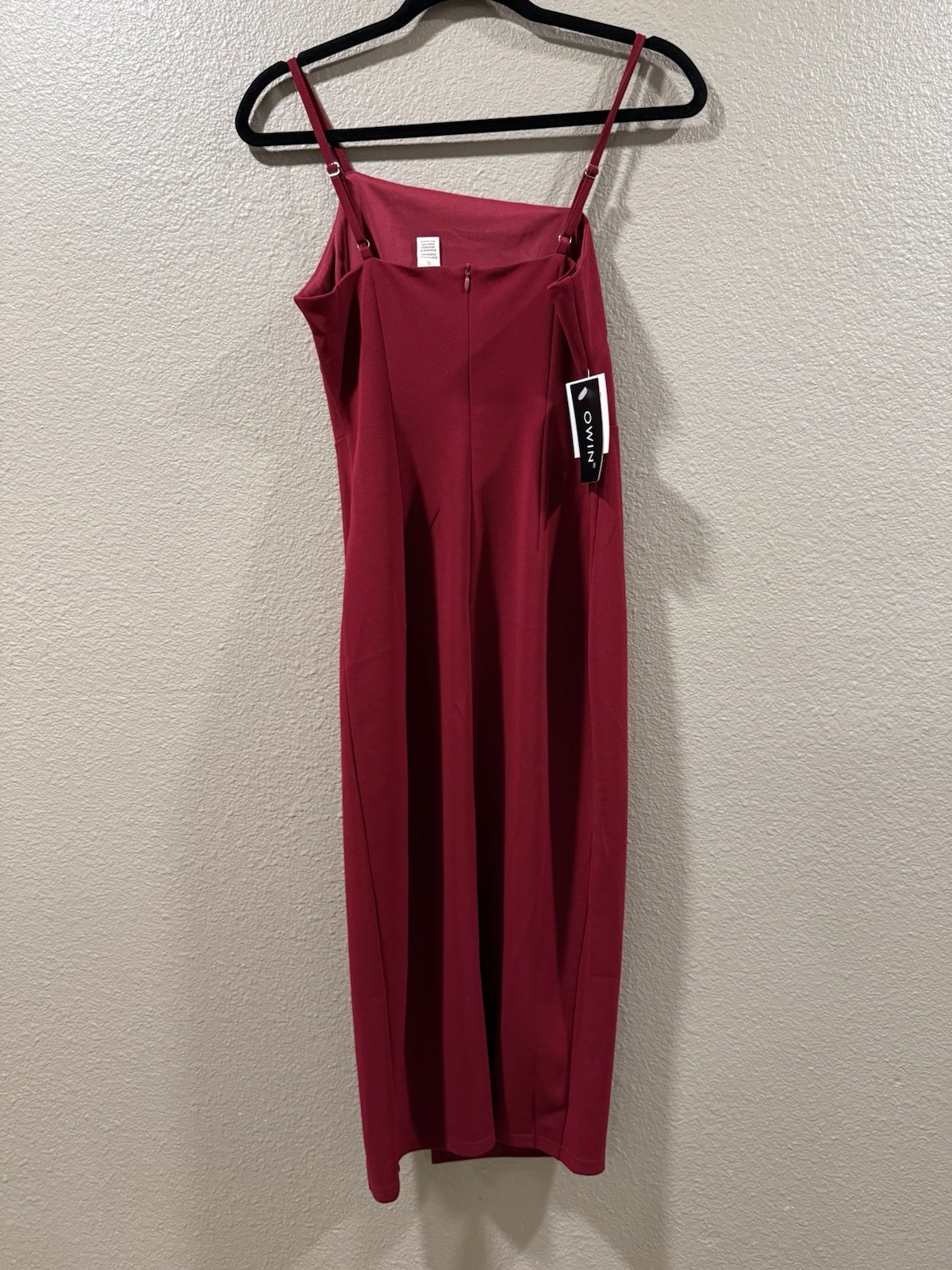 OWIN Red Bodycon Midi Dress Adjustable Straps Side Slit Square Neck Sleeveless S