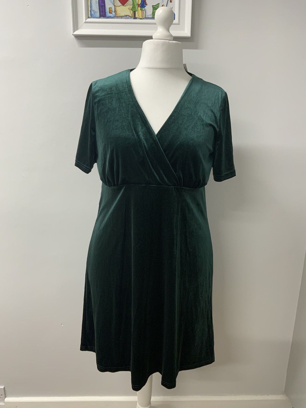 Ladies Dress Size 16 Pep Co Green Velvet Short Sleeve NEW With Tags