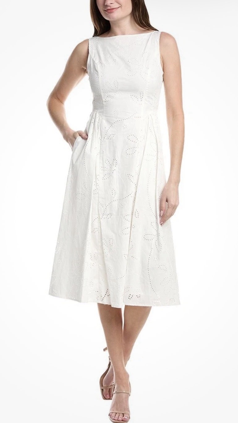 Sam Edelman Pintuck Midi Dress Women’s Eyelet 8 New