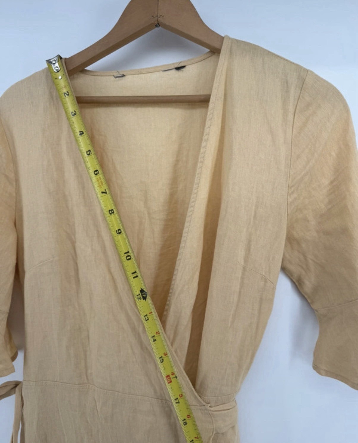 Linen Wrap Dress, Short Sleeve Collared, Knee Length Boho Costal Fisherman Read