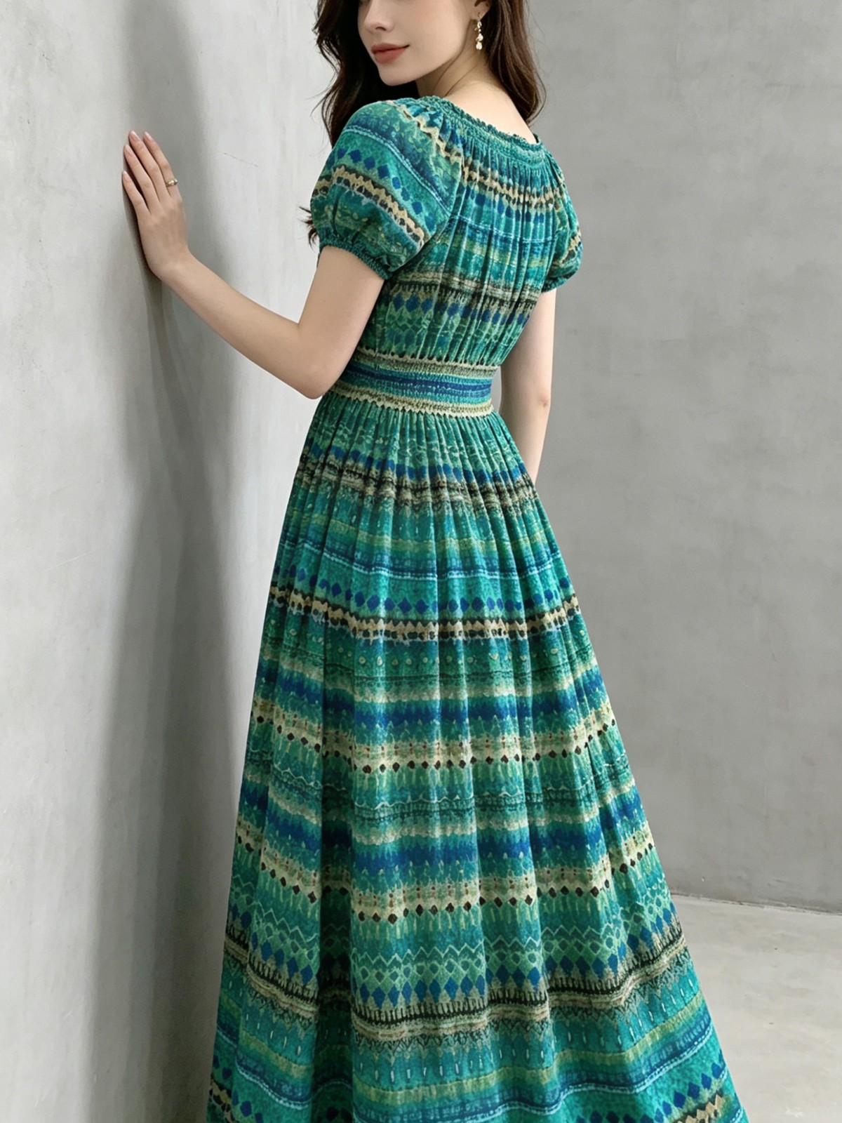 Ladies Bohemian Elegant Long Dress Elastic Waist Versatile Fit Any Body Shape