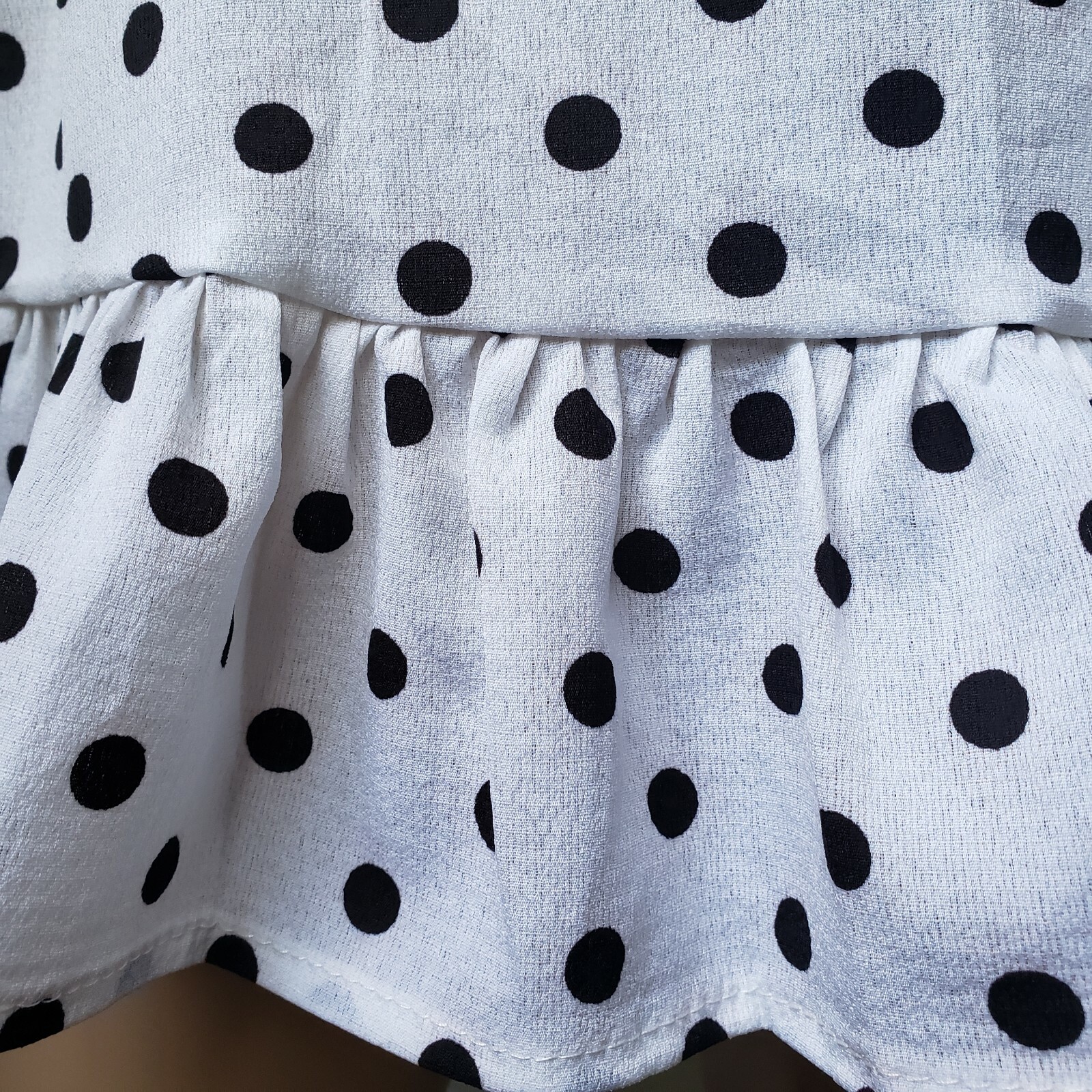  White Black Polka Dot Ruffle Party Sundress Wrap Dress Fit and Flare M