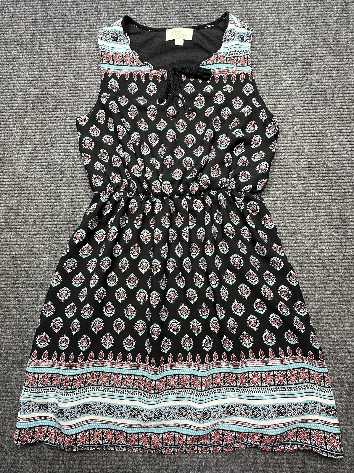 Olive & Oak Dress Womens Small Black Floral Sleeveless Border Print Sundress