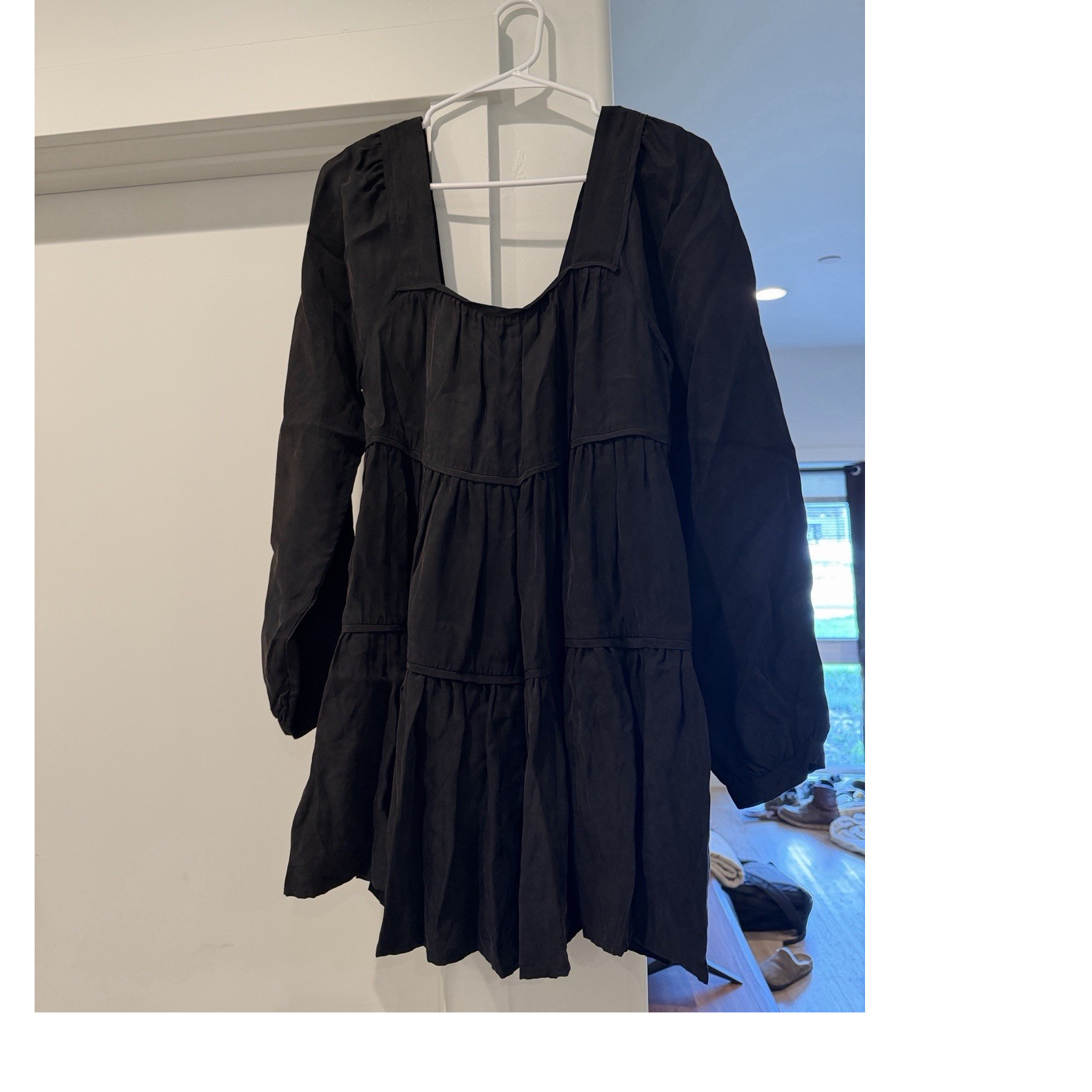 SANCIA Black Tiered Long Sleeve Square Neck Mini Dress Size S