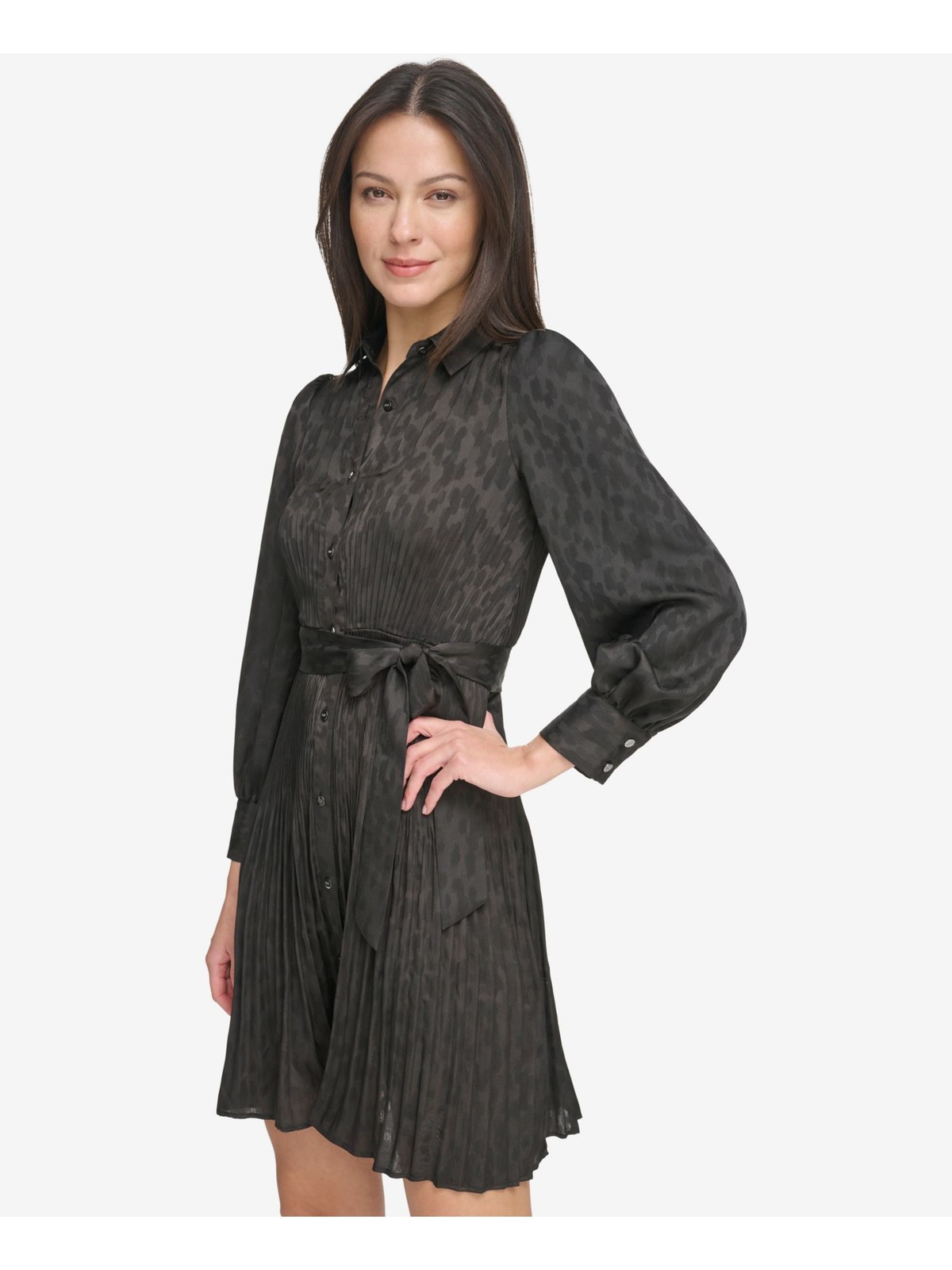 DKNY Womens Black Belted Button Down Cuffed Sleeve Short Shirt Dress 4