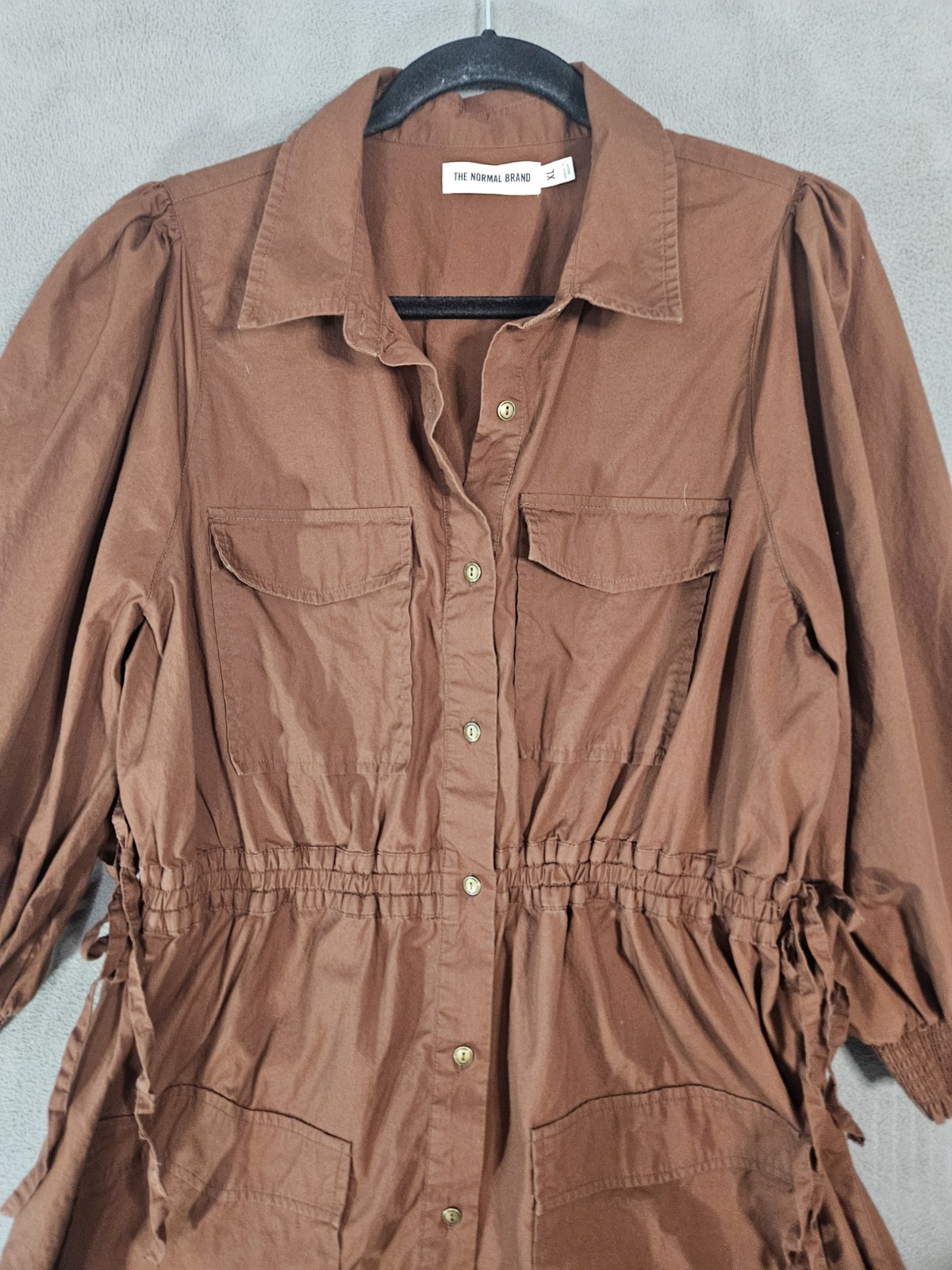 The Normal brand Avery Utility Dress Espresso XL Button Down Collared Boho