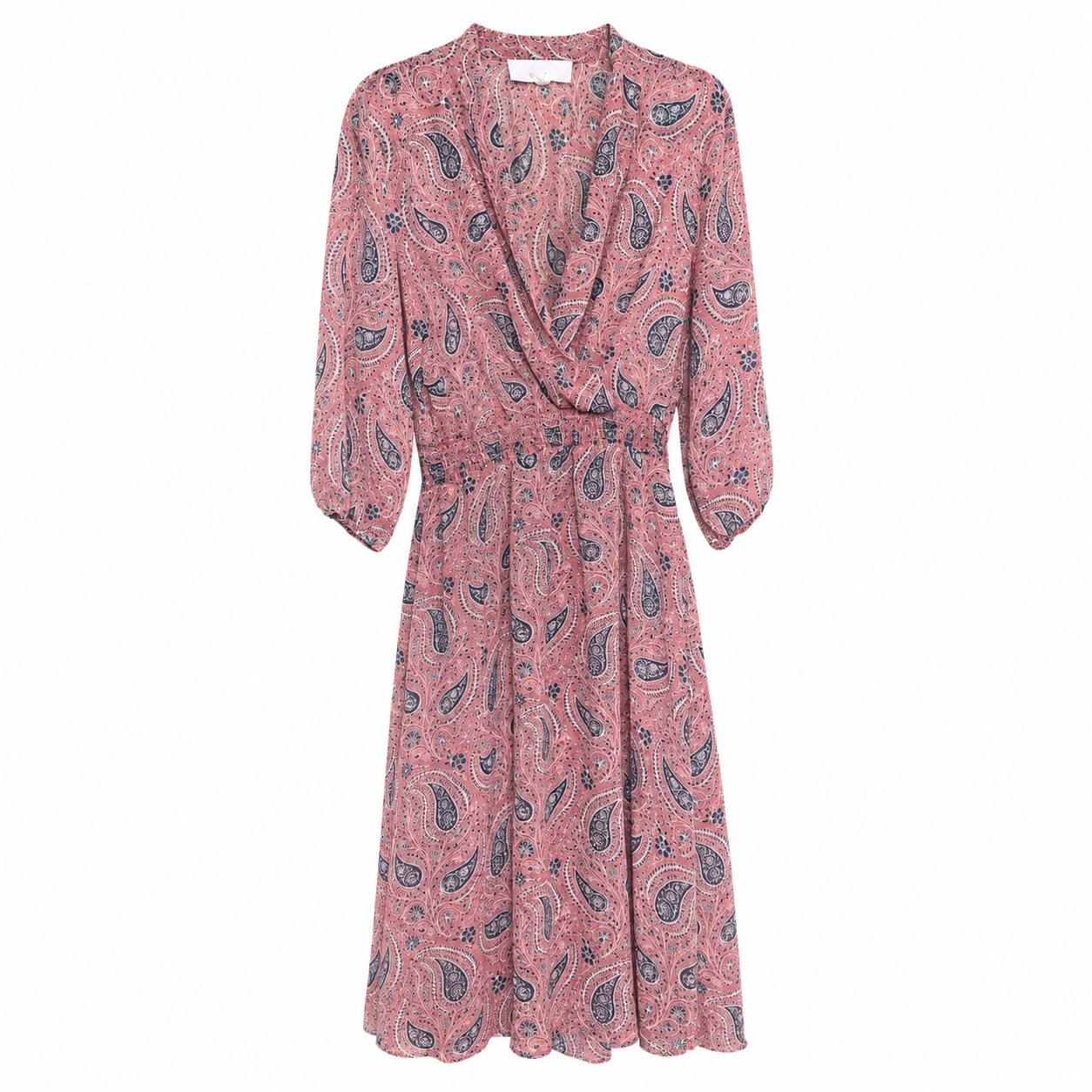Superfoxx Womens XL Pink Paisley Boho Midi Dress Smocked Waist Cottagecore USA