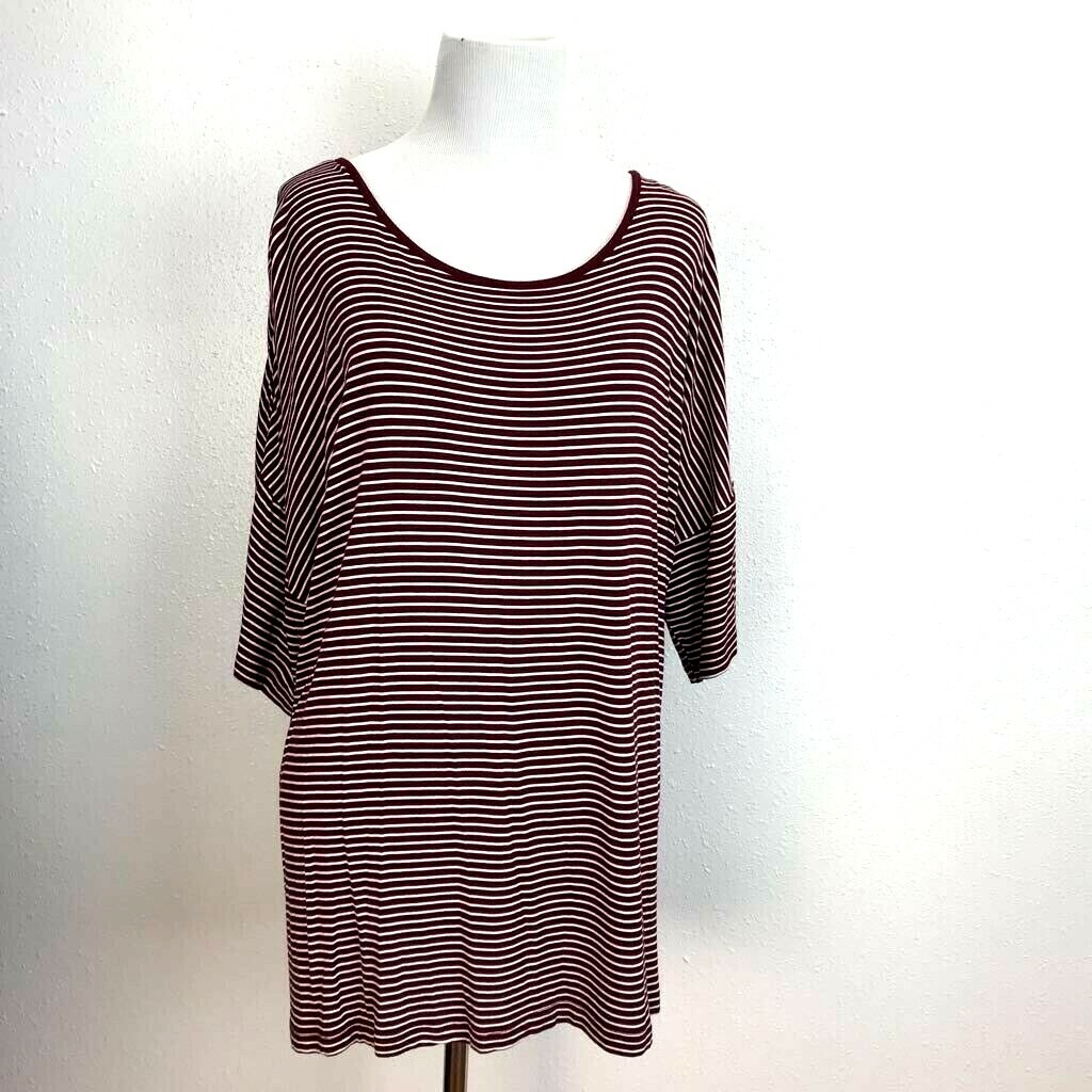 Zenana Outfitters Womens T Shirt Dress Red White Stripe 3/4 Sleeve Stretch L