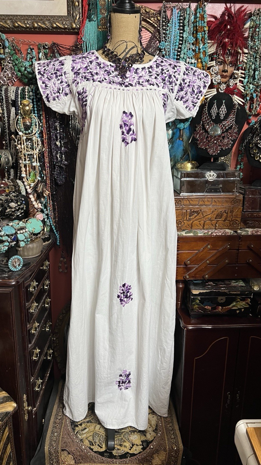 Beautiful Oaxaca Dress In White Purple/White Embroidery And Crochet Size M/L