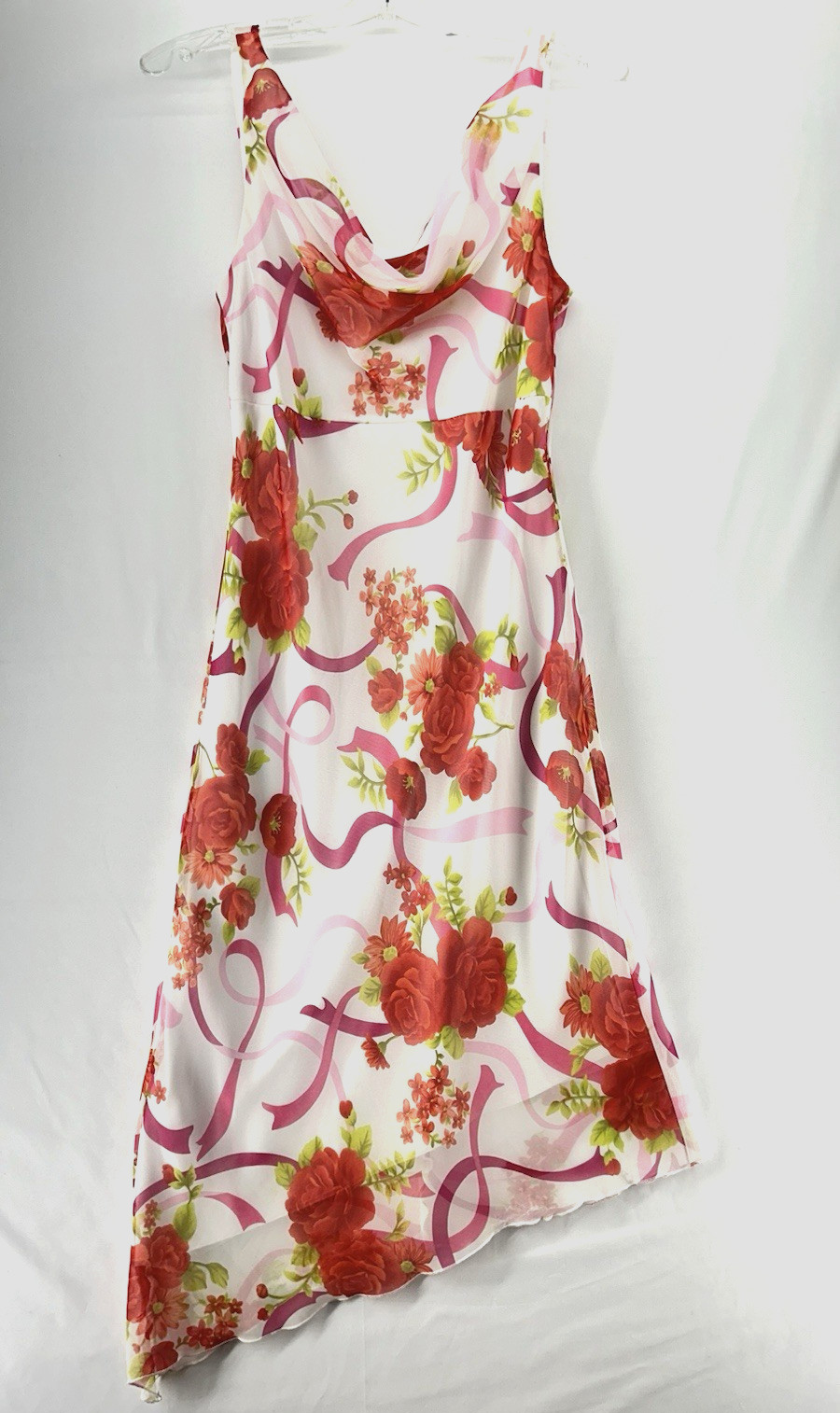 VTG My Michelle Asymmetrical Dress Midi Fairy Y2K Pink Floral Cottage 11/12