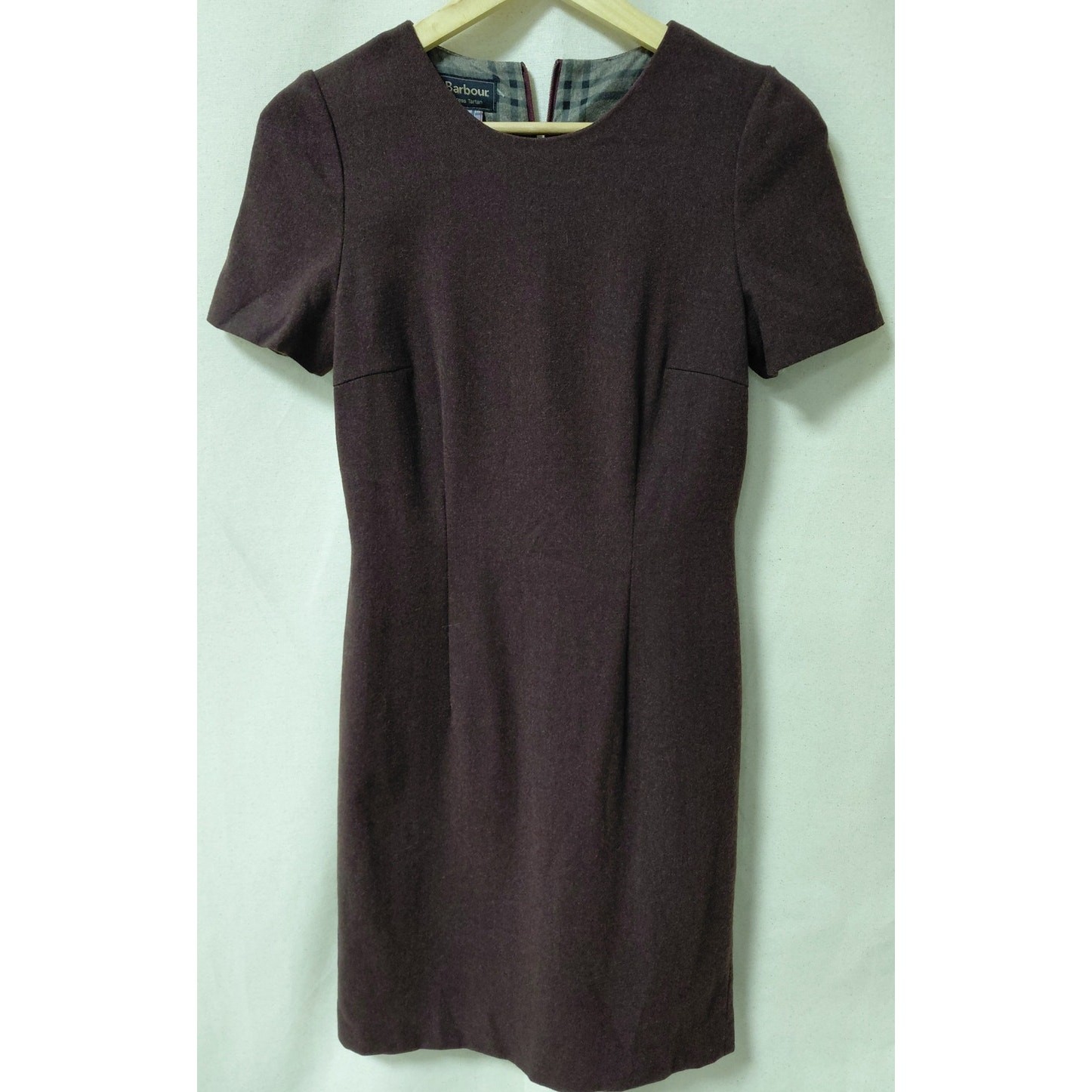 Barbour Dress Tartan Short Sleeve Solid Crew Neck Women