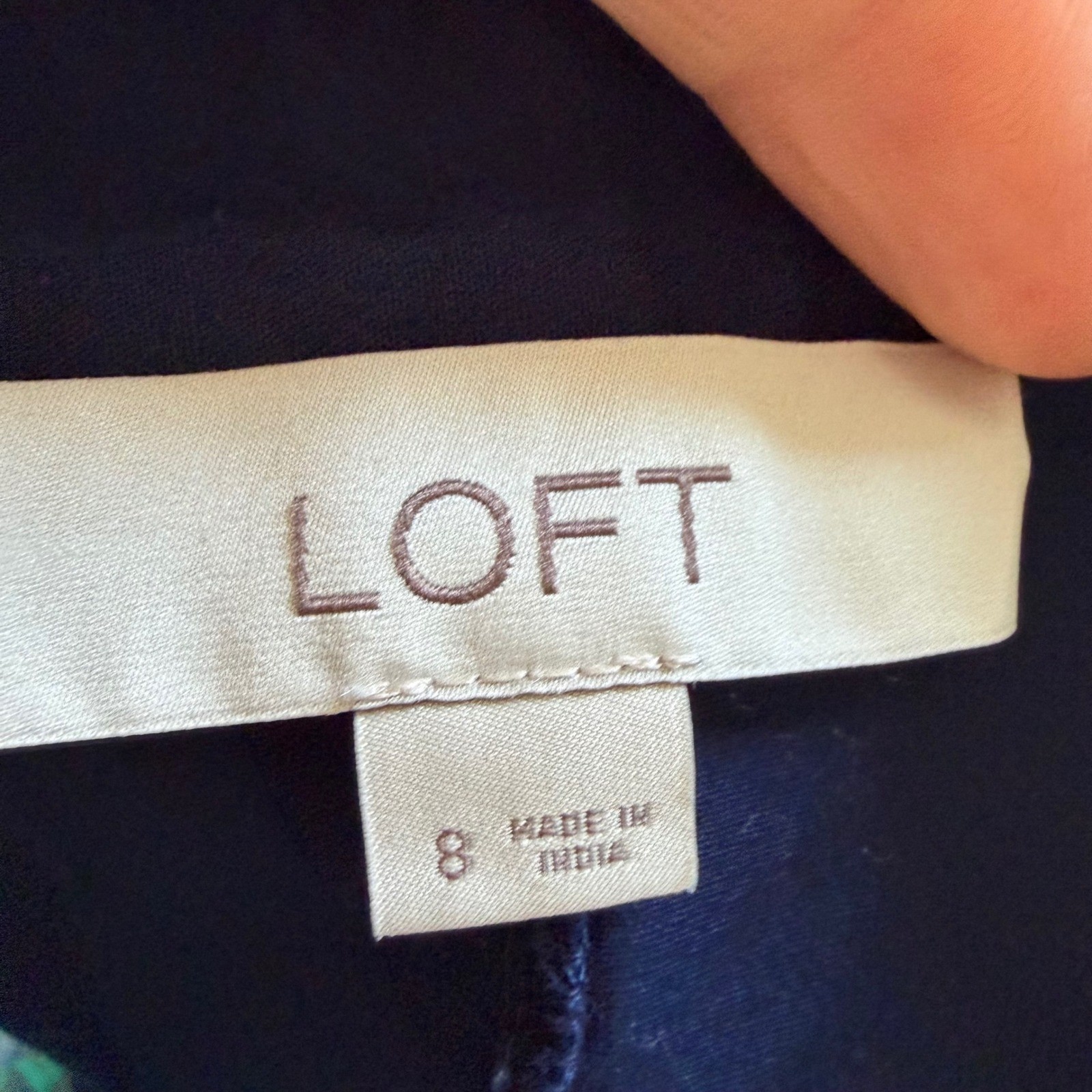 LOFT Navy Blue Short Sleeve Button Down Pleated Waist Midi Shirt Dress Size 8
