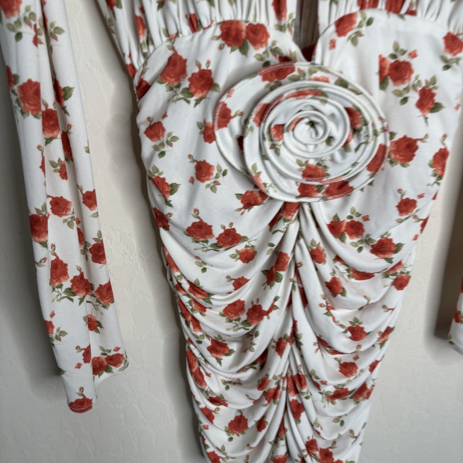 Magda Butrym Ruched Printed Rose Mini Dress