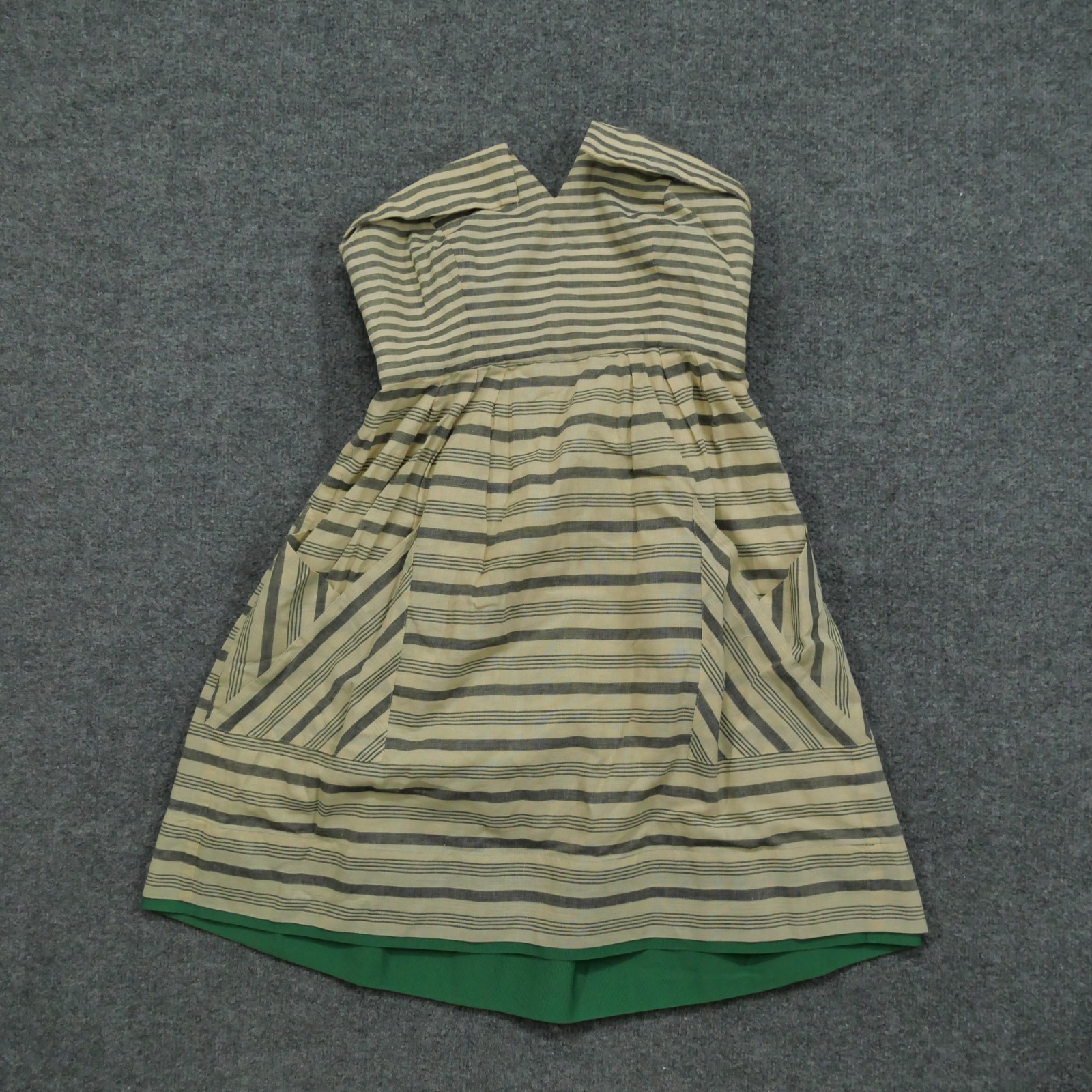 Maeve Dress Womens 2 Petite 2P Tan Blue Striped Strapless Anthropologie Pockets