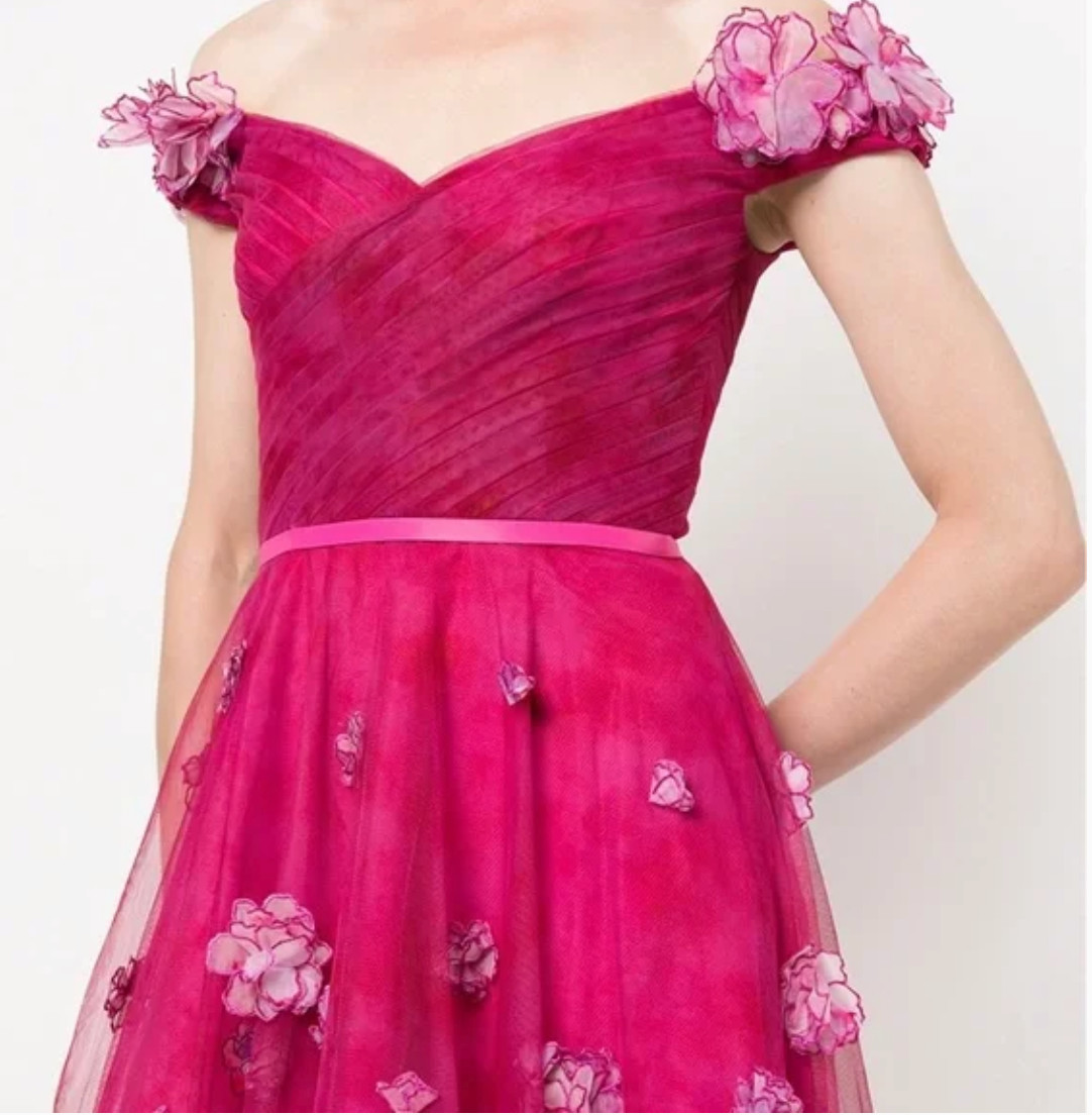 *NEW* Marchesa ~ DRESS Notte Midi 8 ~ Fuchsia tulle floral appliqués & EARRINGS