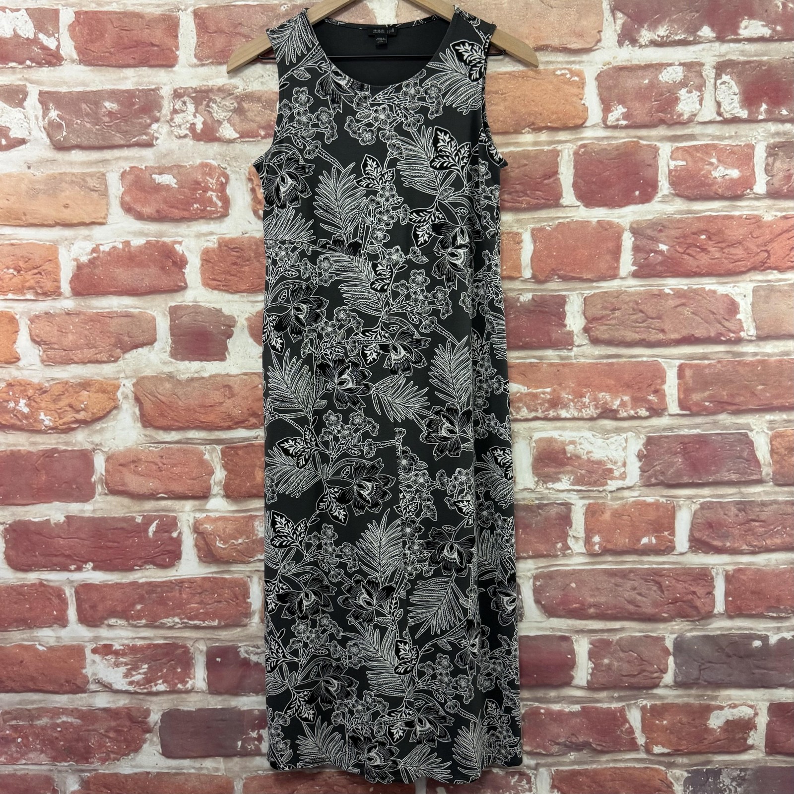 J Jill Wearever Dress Womens XS Petite Gray Boho Floral Casual Midi Sundress
